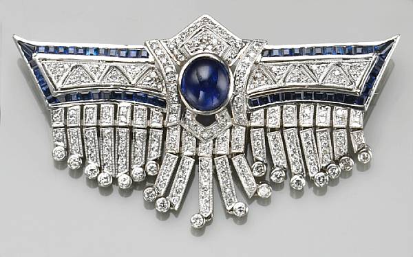 Appraisal: A sapphire diamond and k white gold brooch estimated total