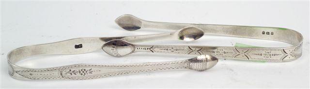 Appraisal: PAIR OF GEORGE III SILVER BRIGHT-CUT SUGAR TONGS PETER ANN