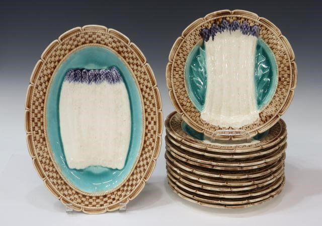 Appraisal: lot of French majolica asparagus service Orchies Moulin des Loups