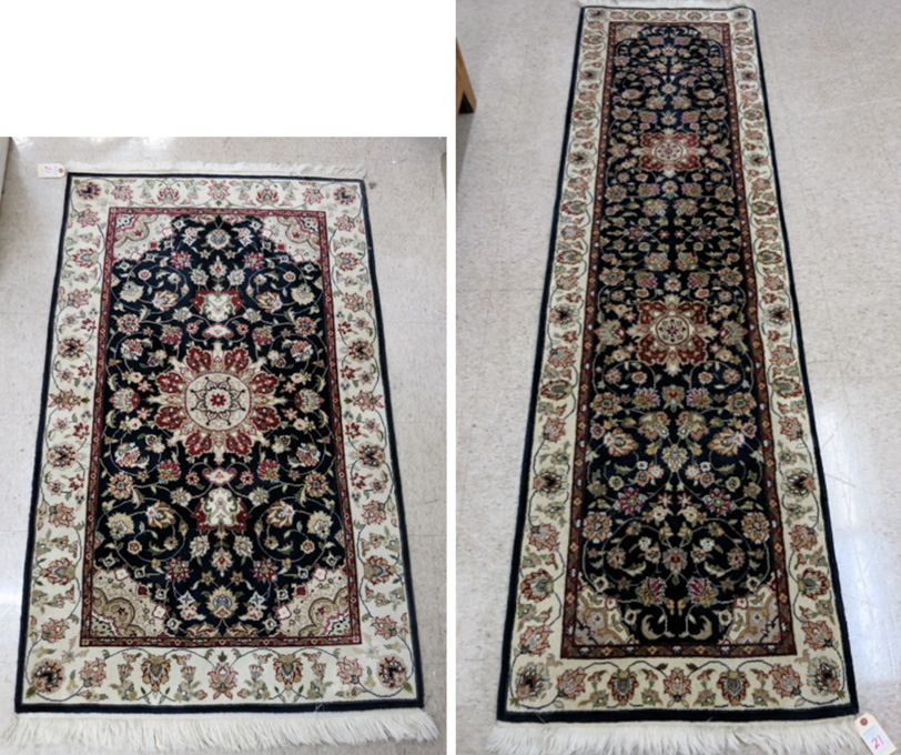 Appraisal: HAND KNOTTED ORIENTAL AREA RUG AND MATCHING RUNNER Indo-Persian floral