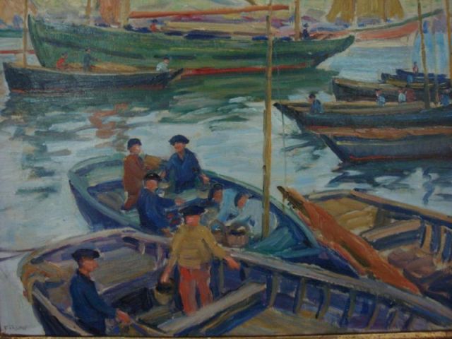 Appraisal: FARLOW Harry Oil on Panel Fishermen in Boats Signed LL