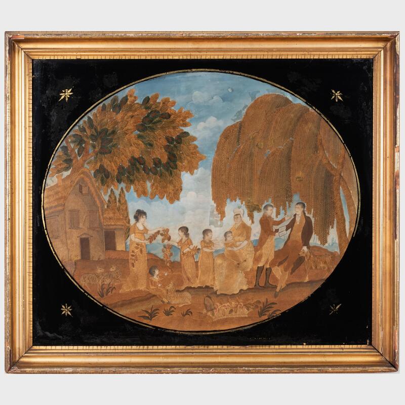 Appraisal: Large Regency Oval Panel Depicting a Family Group in an