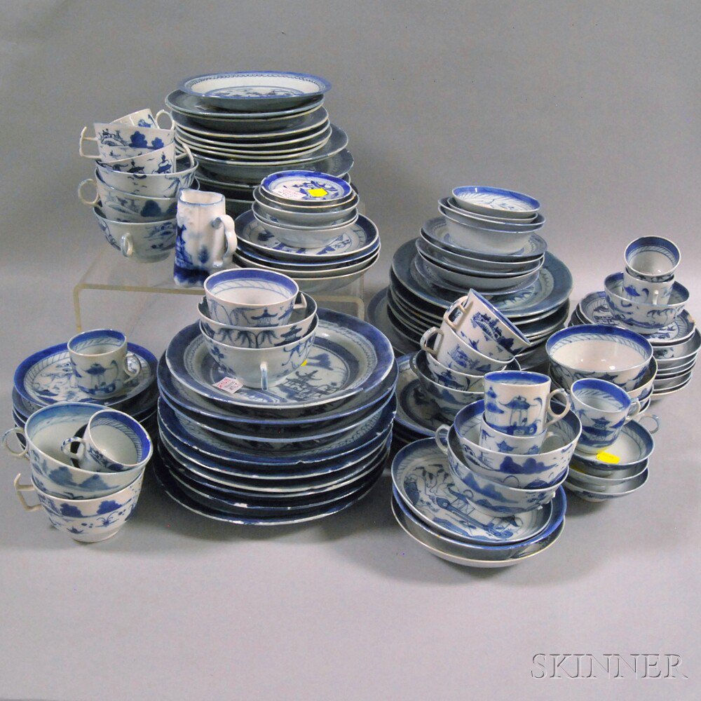 Appraisal: Approximately Pieces of Blue and White Canton Porcelain including saucers