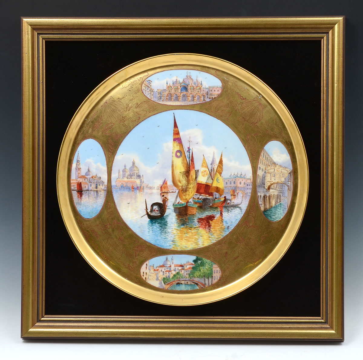 Appraisal: FRAMED LIMOGES CHARGER WITH VENETIAN CANAL SCENE French Limoges porcelain