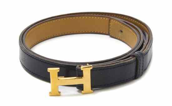 Appraisal: An Hermes 'Mini Constance' Navy Calf Belt with a gold