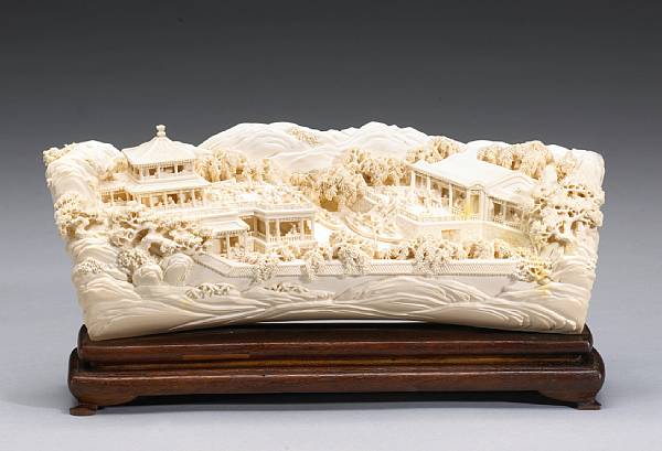 Appraisal: Ivory Carvings Intricately carved depicting ' boys' running reading boating