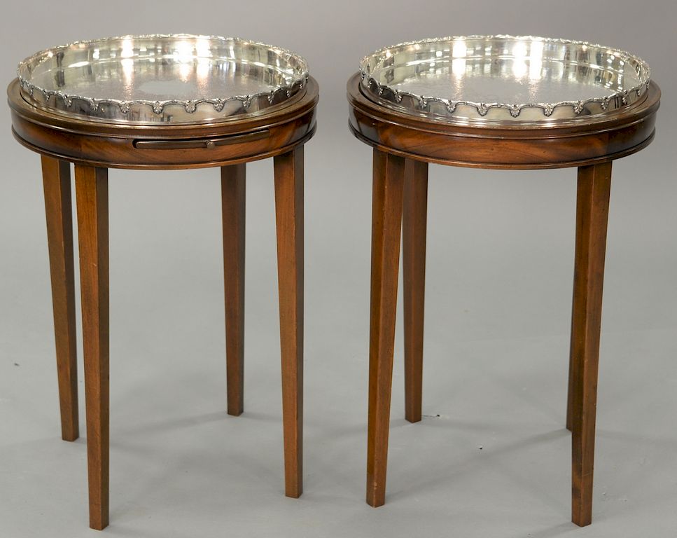 Appraisal: Pair of round top stands with silver plate inserts one