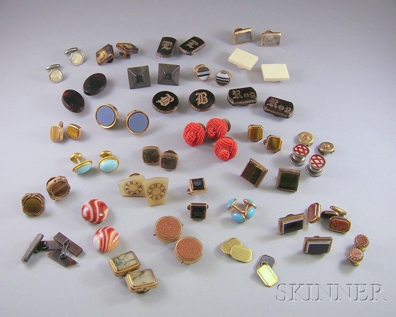 Appraisal: Approximately Thirty-one Pairs of Hardstone and Tortoiseshell Cuff Links and