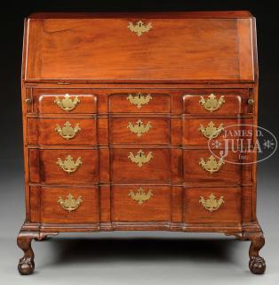 Appraisal: CHIPPENDALE MAHOGANY BLOCK-FRONT SLANT-LID DESK Circa - Massachusetts The hinged