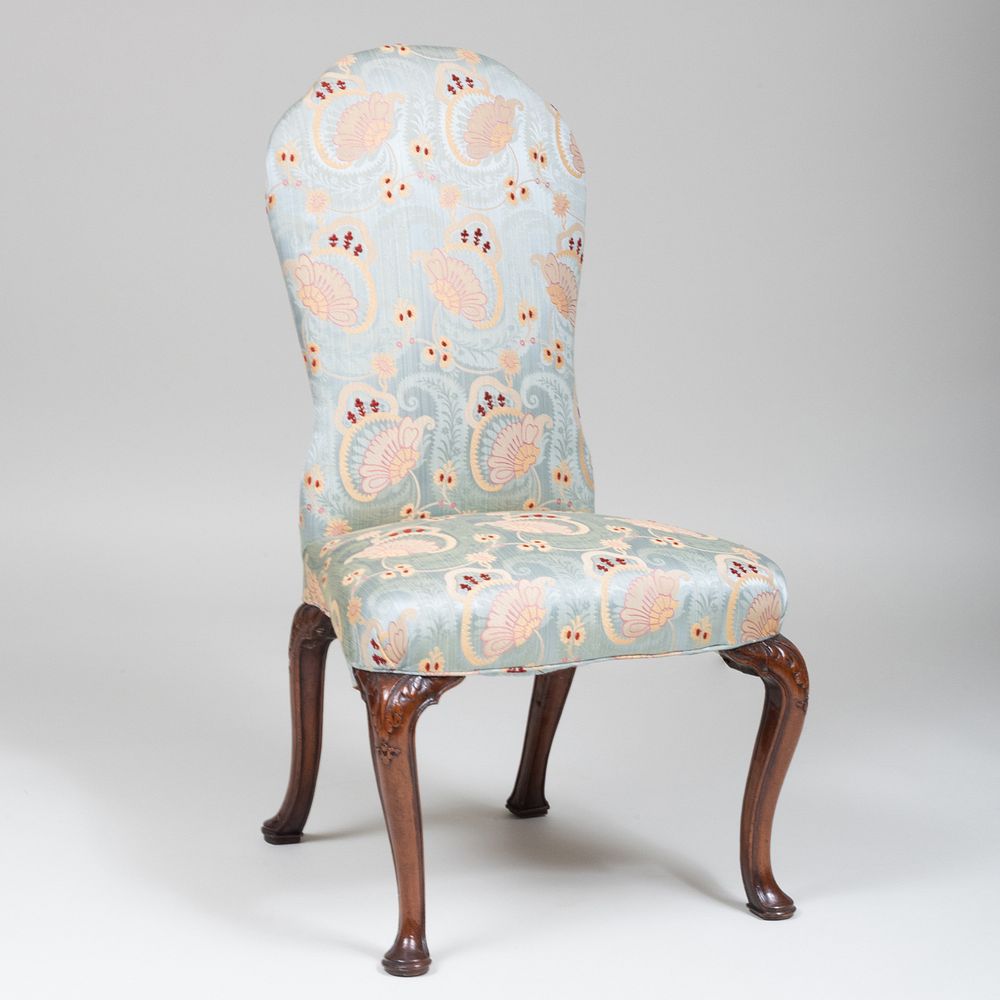 Appraisal: George II Carved Walnut Side Chair Upholstered in a silk