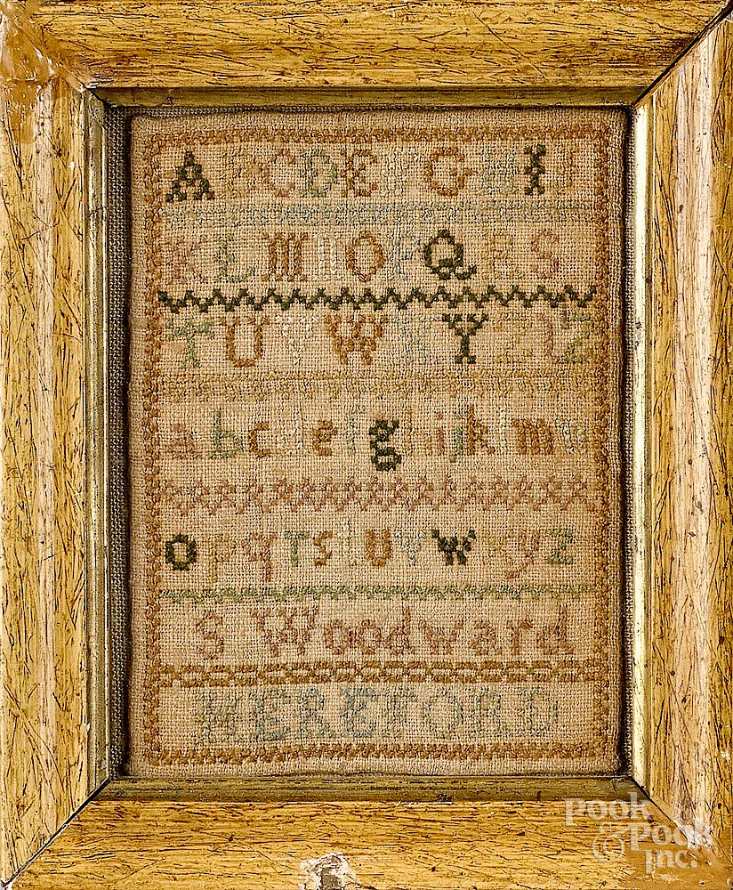 Appraisal: Miniature Pennsylvania silk on linen sampler Exclusive on Bidsquare Miniature