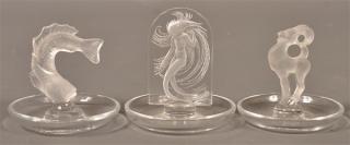 Appraisal: Lalique Frosted Colorless Glass Ring Trays Three Lalique France Frosted