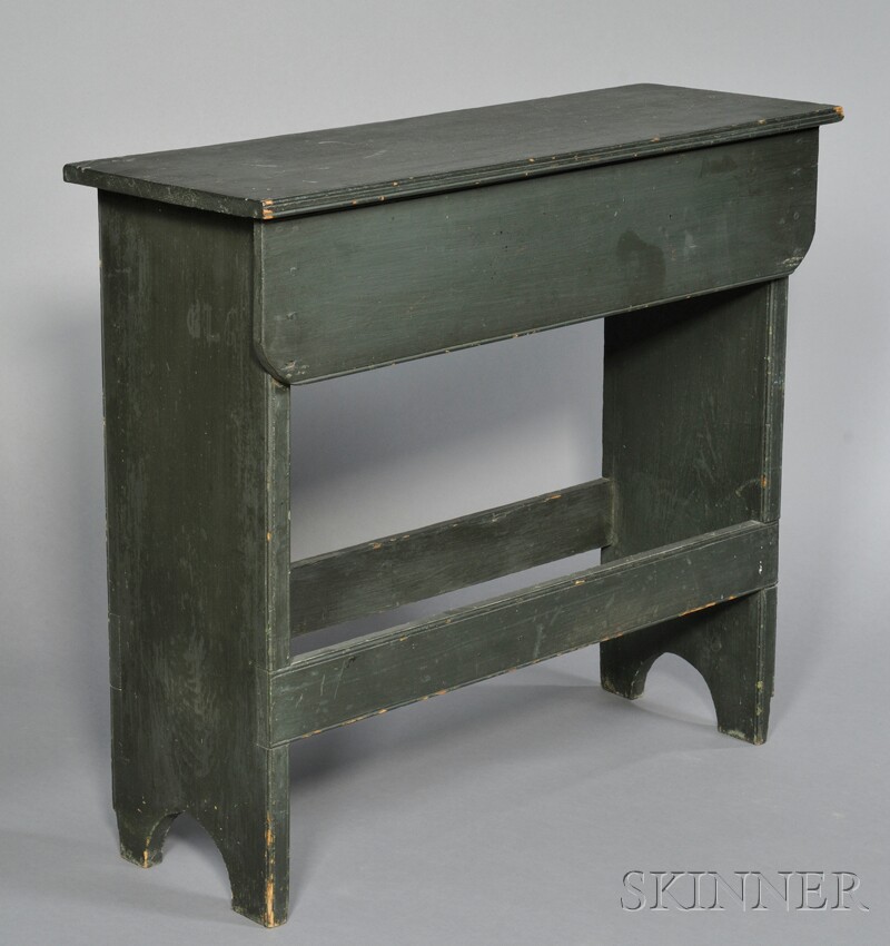 Appraisal: Dark Green-painted Pine Side Table New England early th century