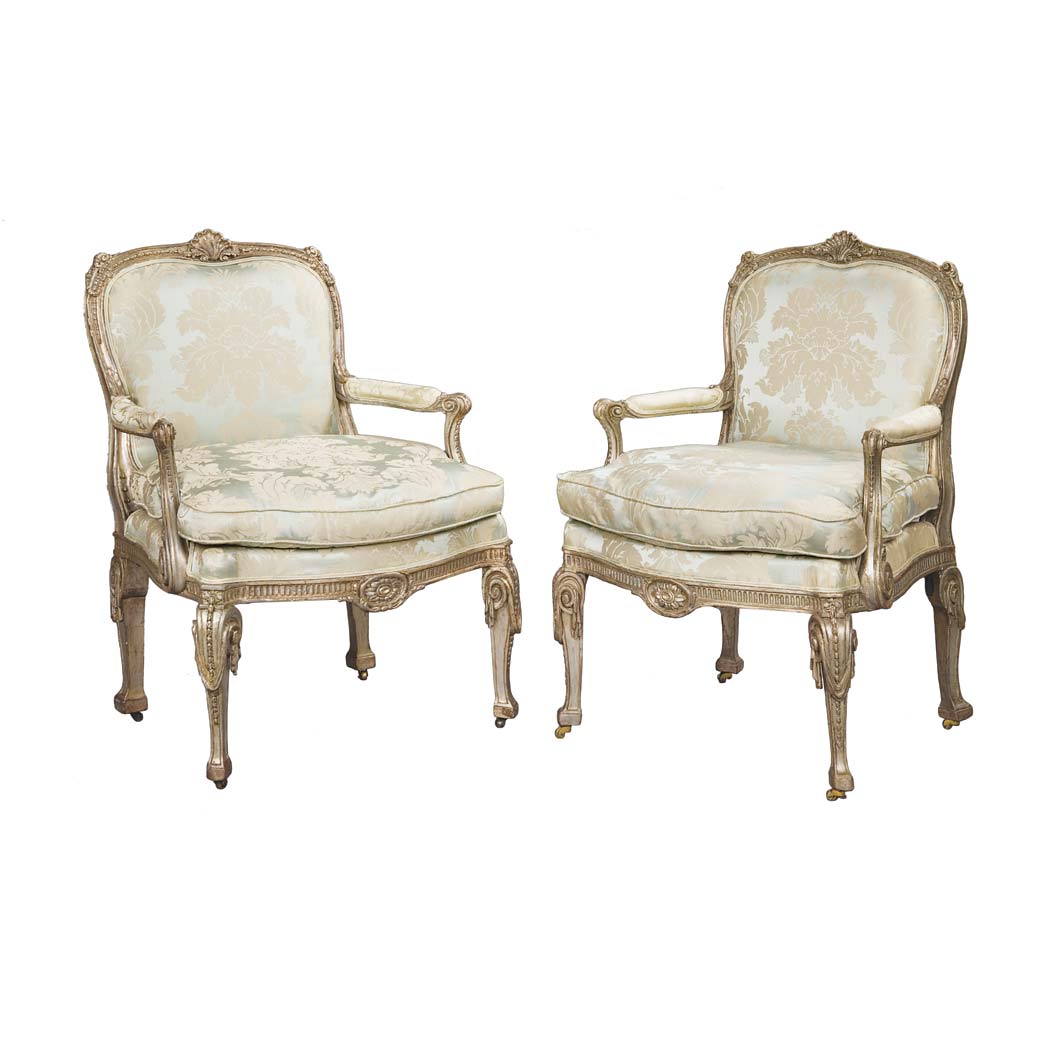 Appraisal: Pair of George III Silvered Wood Armchairs In the manner