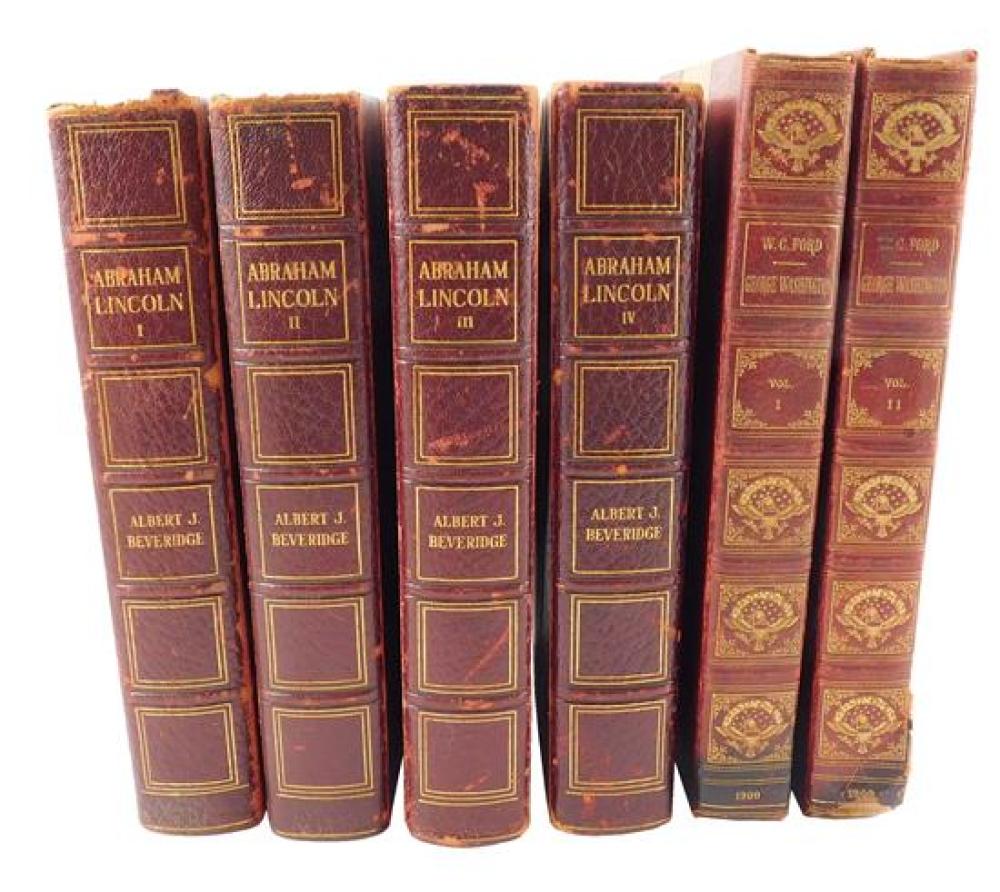 Appraisal: BOOKS Six leatherbound books limited editions Albert J Beveridge's Abraham