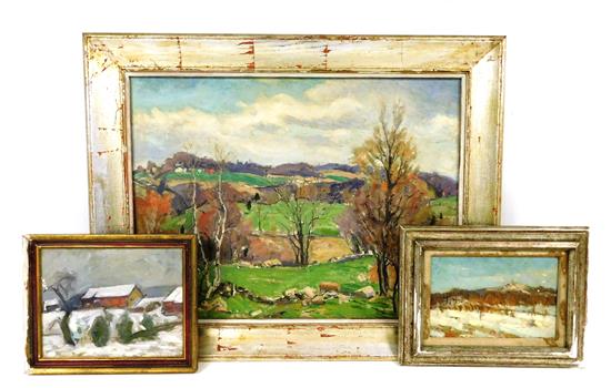 Appraisal: George Davidson Polish-American - three oil paintings oil on Masonite