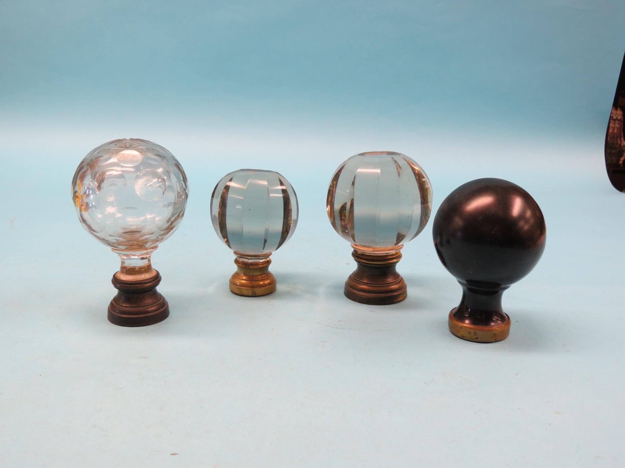 Appraisal: A group of four French glass newel post finials three