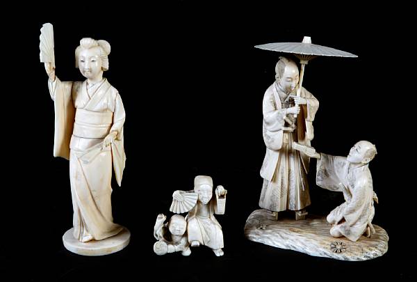 Appraisal: A group of Japanese ivory figures including a Samurai and