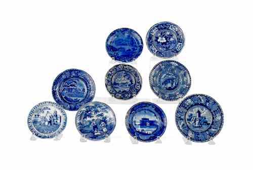 Appraisal: Nine blue Staffordshire cup plates th c to include Fakeer's