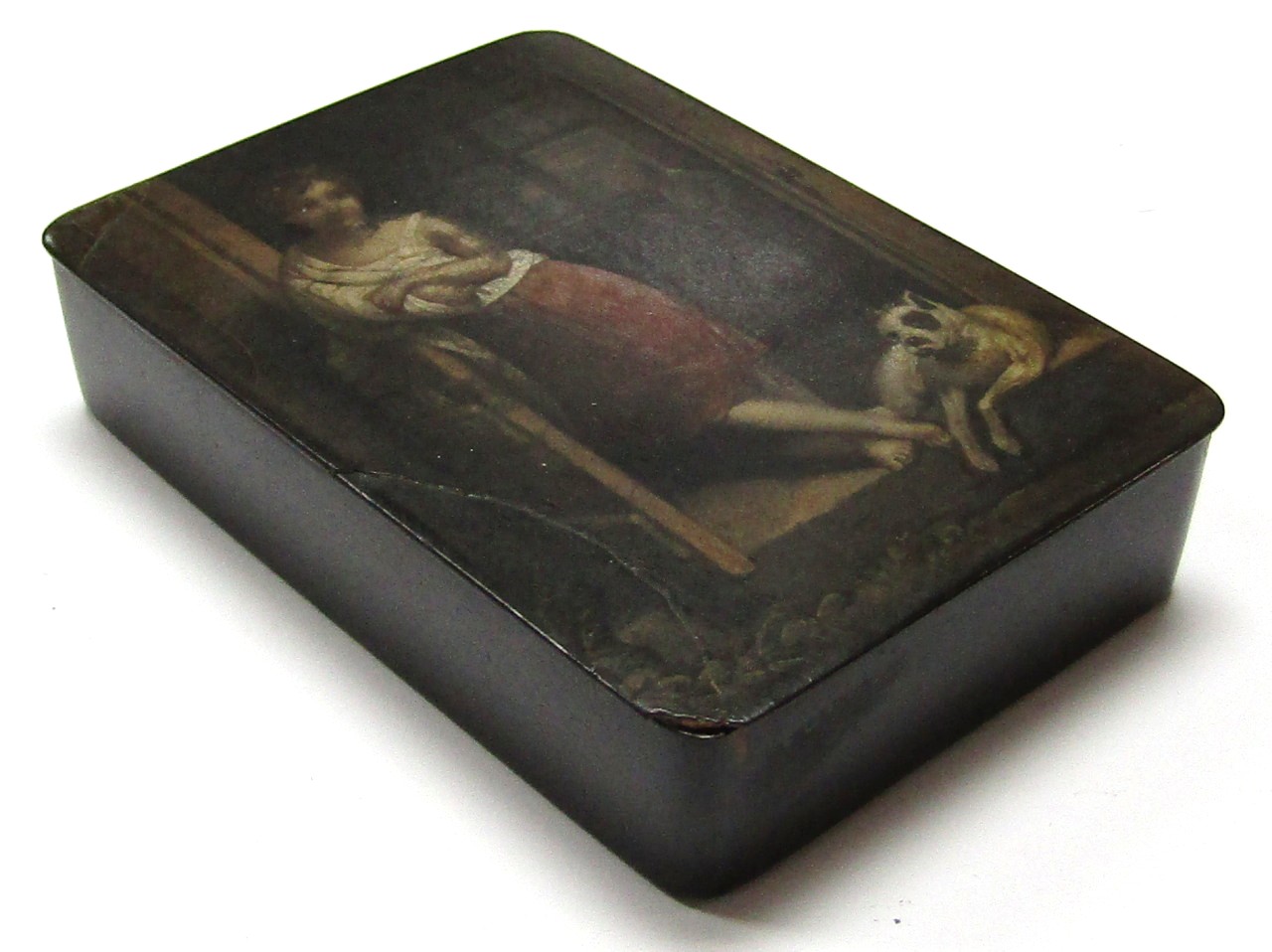 Appraisal: A thC Fabrik Braunschweig papier mache snuff box the hinged