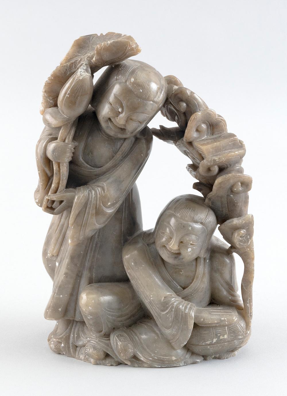 Appraisal: CHINESE CARVED HARDSTONE FIGURE GROUP HEIGHT LENGTH CHINESE CARVED HARDSTONE