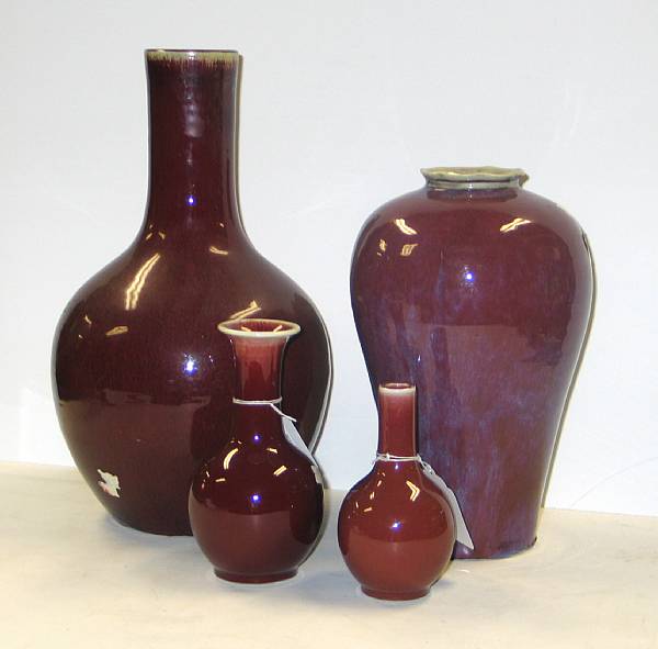 Appraisal: Four red glazed porcelain vases Including a flamb glazed meiping