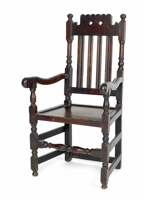 Appraisal: Rare Delaware Valley walnut William Mary banister back armchair ca