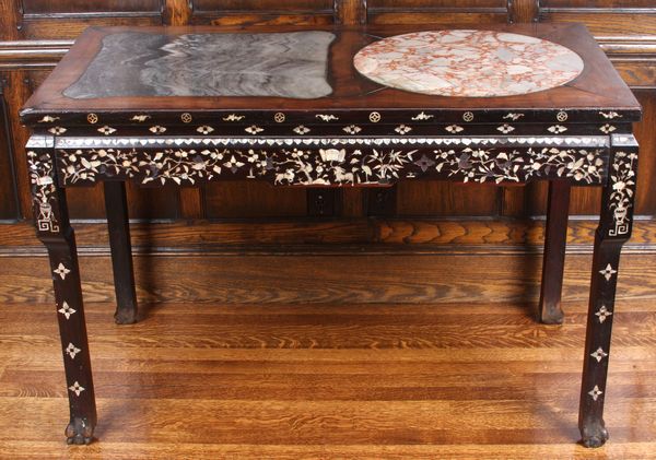 Appraisal: Late th Century Chinese mother-of-pearl inlaid and carved blackwood altar