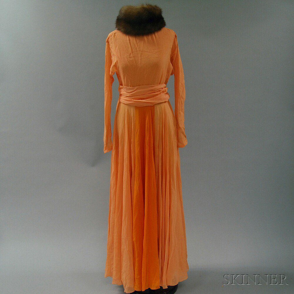 Appraisal: Sheer Floor-length Silk Gown with Mink Collar Estimate - The