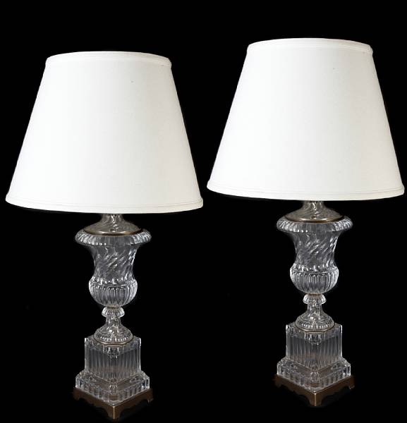 Appraisal: A pair of Paul Hanson crystal lamps height to finial