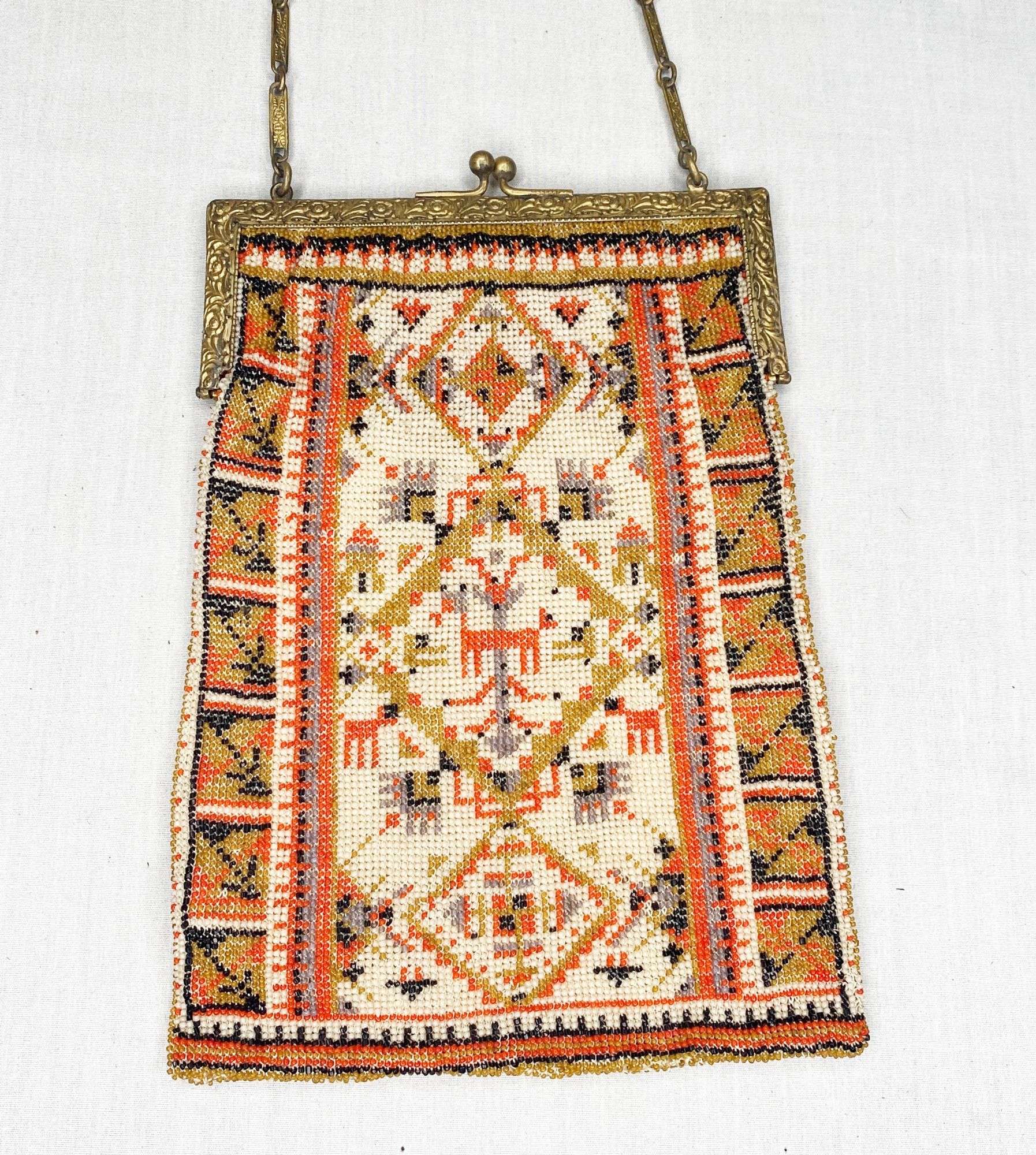 Appraisal: Micro Beaded Carpet Design Hand Bag long at widest Condition