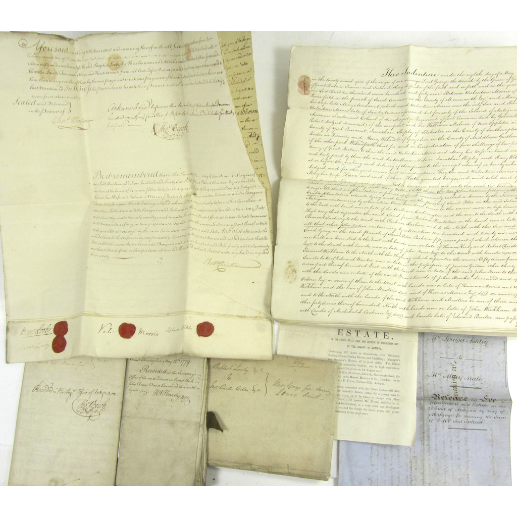 Appraisal: Antigua estate documents including indenture between Baptist Looby and Sarah