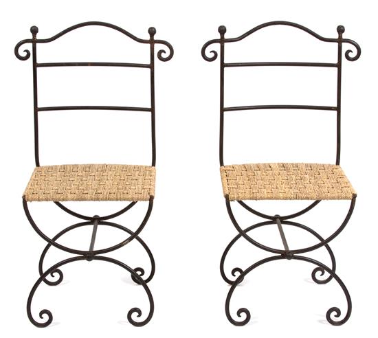 Appraisal: Sale Lot A Pair of Ironwork Sidechairs th century having