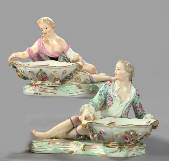 Appraisal: Good Pair of Meissen Porcelain Figural Master Salts fourth quarter