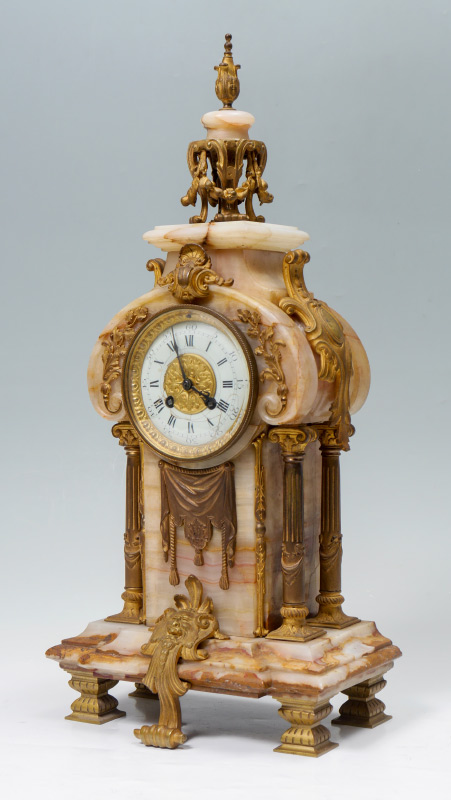 Appraisal: JAPY FRERES FRENCH DORE BRONZE AND ONYX MANTLE CLOCK Architectural