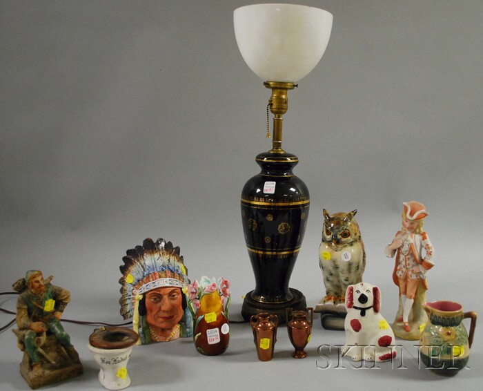 Appraisal: Eleven Assorted Decorated Ceramic Table Items a gilt-decorated black glazed