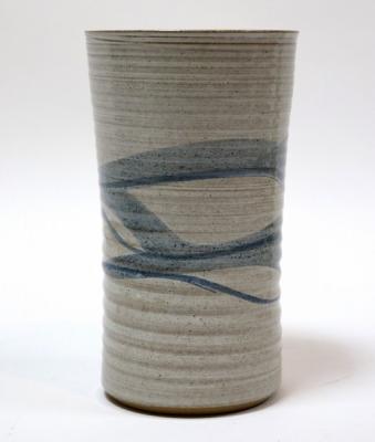 Appraisal: Evelyn Papp a ribbed tapering earthenware vase grey glaze with