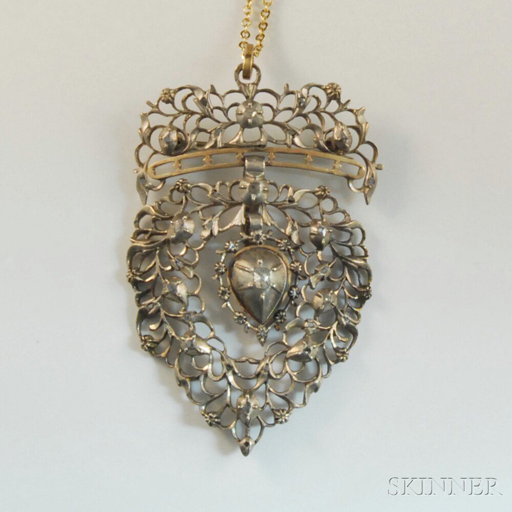 Appraisal: Antique Silver and Diamond Pendant Brooch designed as a crowned