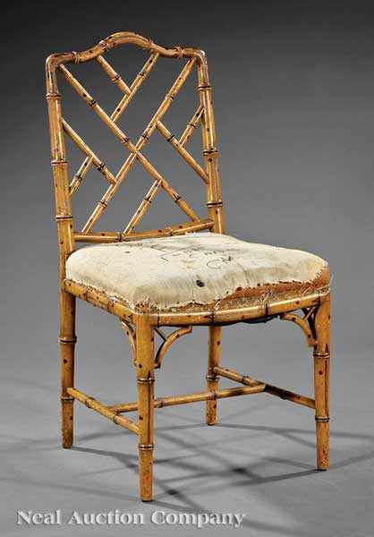 Appraisal: A Faux Bamboo Side Chair th c arched crest rail