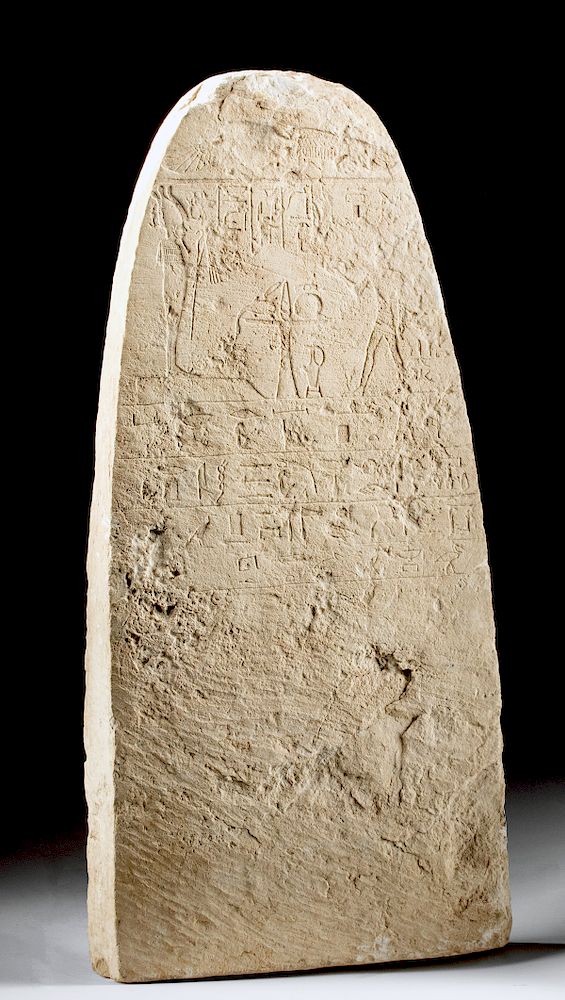 Appraisal: Egyptian New Kingdom Limestone Stele w Osiris Ancient Egypt New