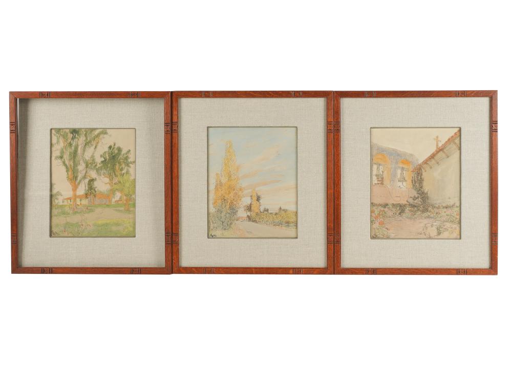 Appraisal: KARL YENS - THREE WORKSeach watercolor on paper signed in