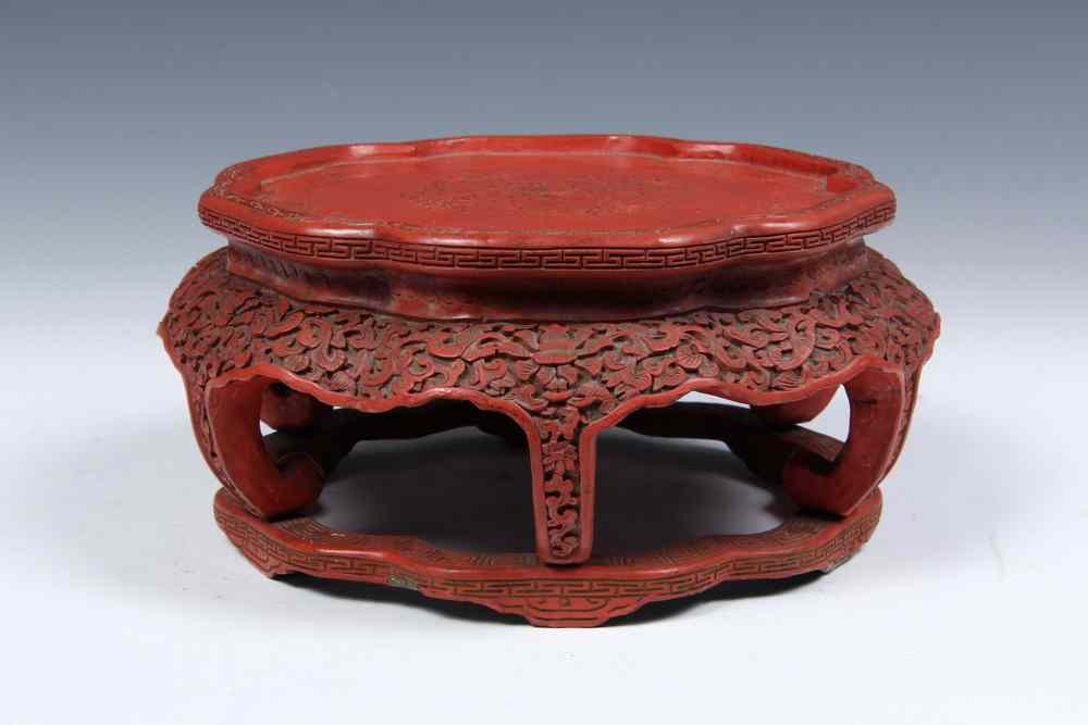 Appraisal: CINNABAR LACQUER STAND - in red lacquer with six inward