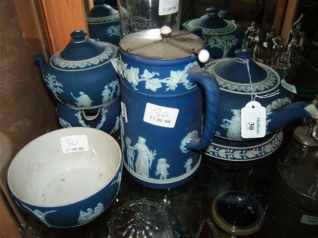 Appraisal: A th Century Wedgwood Jasperware teaset consisting of a teapot