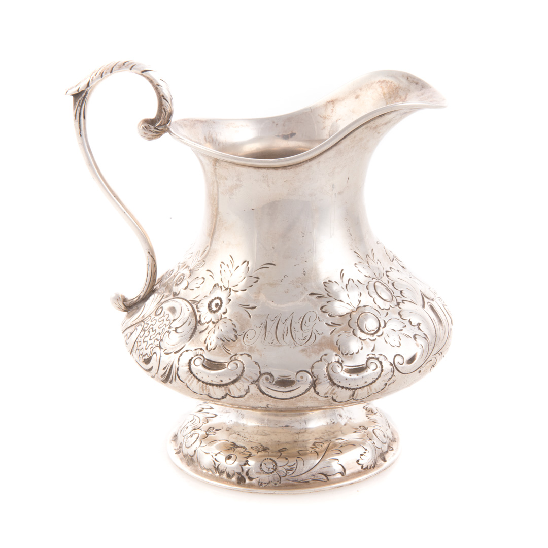 Appraisal: Early American engraved coin silver pitcher Robert William Wilson Philadelphia