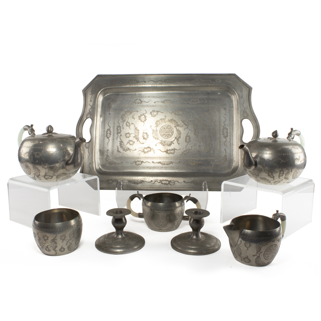 Appraisal: CHINESE PEWTER TEA SERVICE Chinese pewter tea service comprising coffee