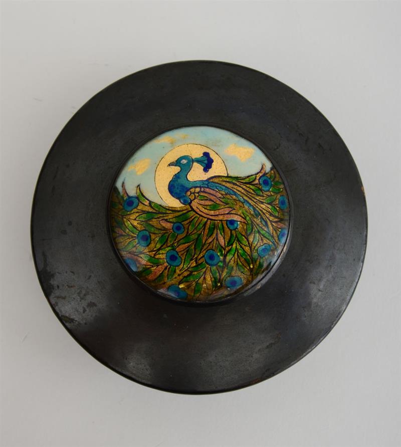 Appraisal: EUROPEAN ART NOUVEAU ENAMEL-MOUNTED BLACKENED COPPER BOX AND COVER The