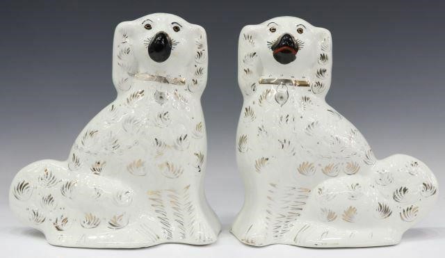 Appraisal: pair English Staffordshire mantel dogs late th c with painted