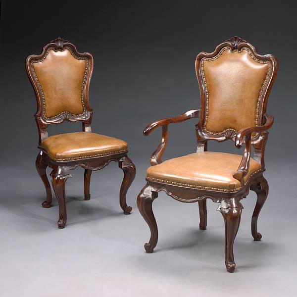 Appraisal: A set of twelve Venetian Rococo style walnut dining chairs