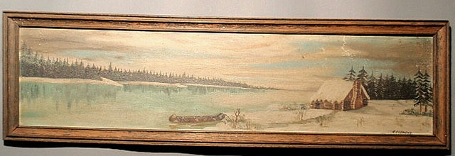 Appraisal: Oil on panel North American winter landscape with a log