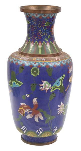 Appraisal: LARGE CHINESE CLOISONNE VASE WITH AQUATIC SCENE